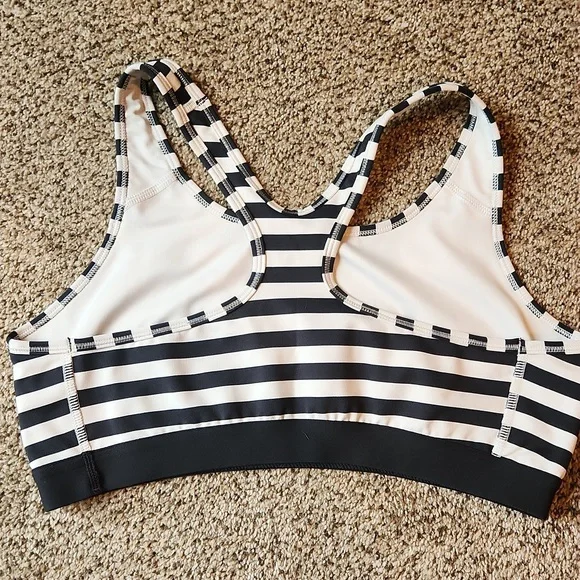 Nike | Black White Stripped Sports Bra w/ Pink Swoosh & Racerback - Picture 5 of 8